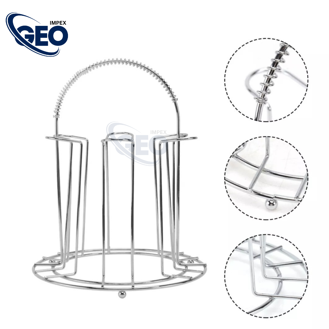 Glass Stand | Stainless Steel 6-Cup Mug Stand and Drainer – Durable Kitchen Storage & Organization Rack.