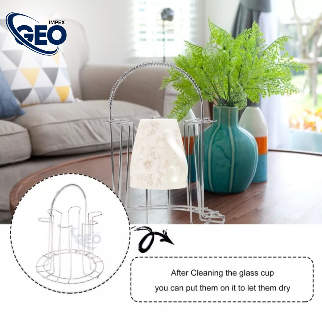 Glass Stand | Stainless Steel 6-Cup Mug Stand and Drainer – Durable Kitchen Storage & Organization Rack.