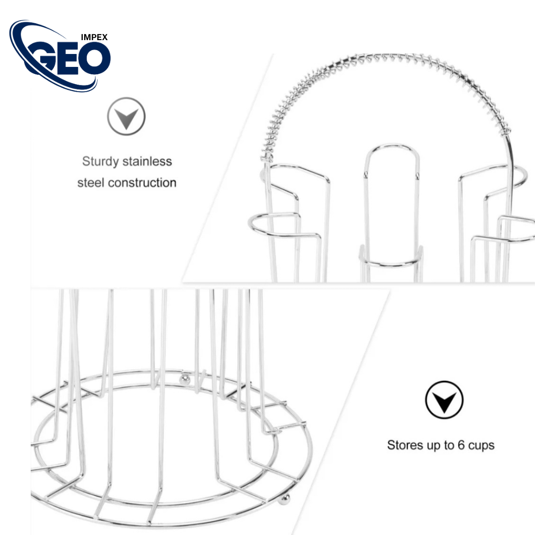 Glass Stand | Stainless Steel 6-Cup Mug Stand and Drainer – Durable Kitchen Storage & Organization Rack.