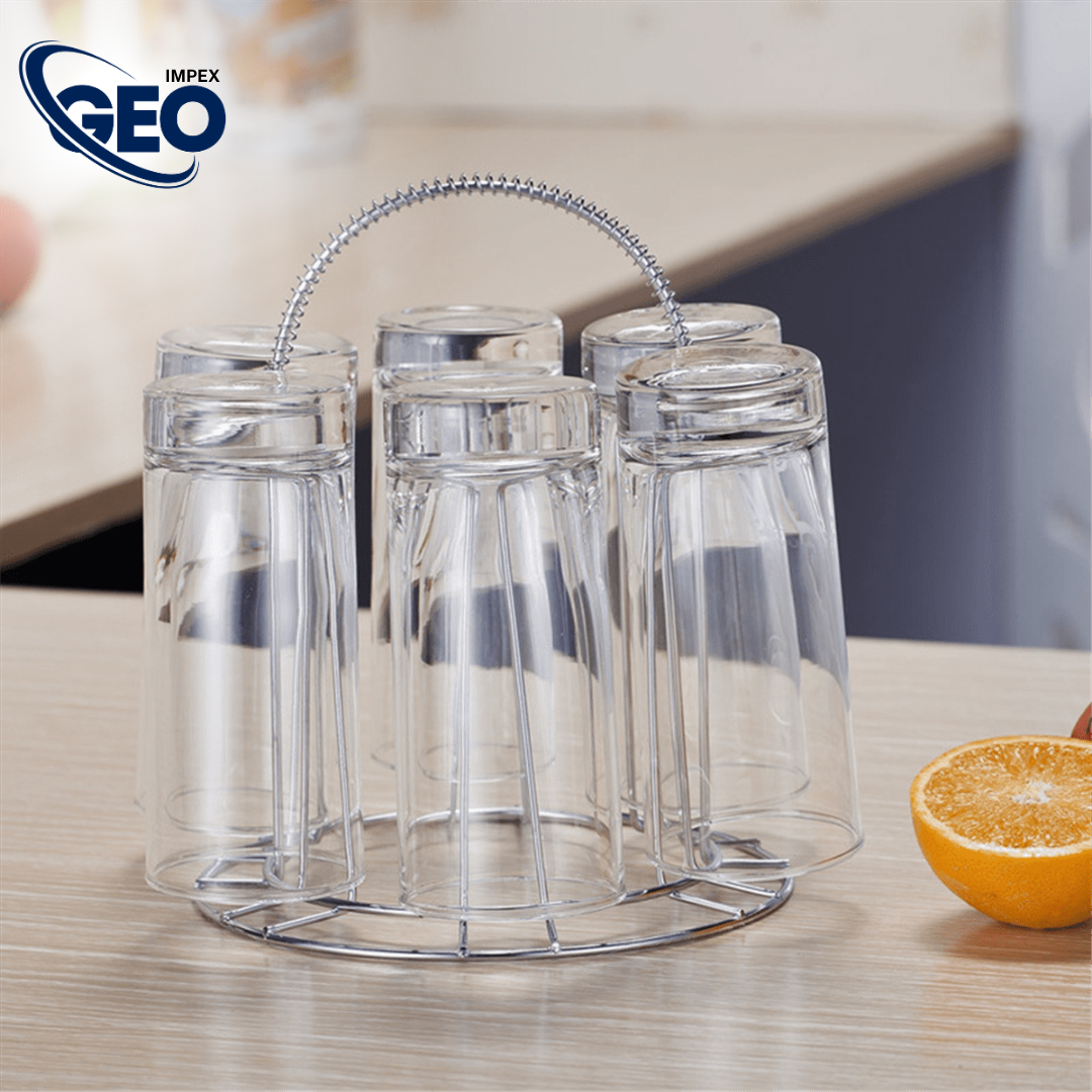 Glass Stand | Stainless Steel 6-Cup Mug Stand and Drainer – Durable Kitchen Storage & Organization Rack.