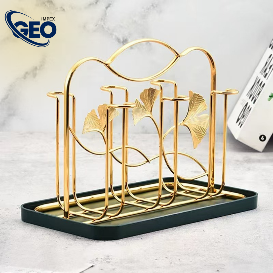 Glass Stand w/Plate | 6-Cup Mug Stand and Drainer – Durable Kitchen Storage & Organization Rack.