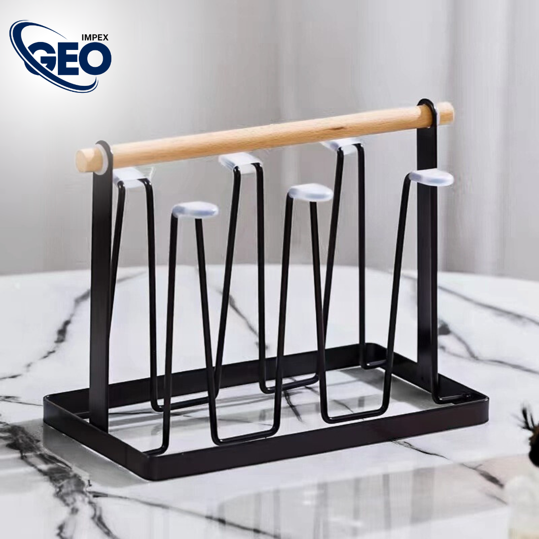 Glass Stand w/Plate | 6-Cup Mug Stand and Drainer – Durable Kitchen Storage & Organization Rack.