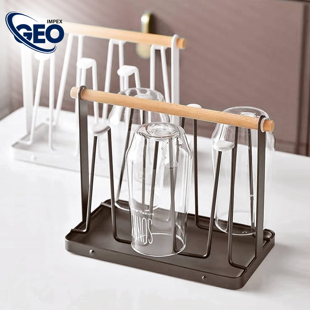 Glass Stand w/Plate | 6-Cup Mug Stand and Drainer – Durable Kitchen Storage & Organization Rack.