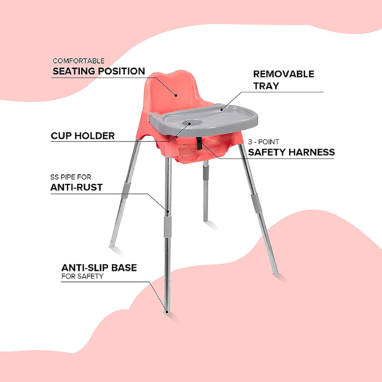 Baby High Dining Chair with Tray, Safety Belt, Cup Holder.