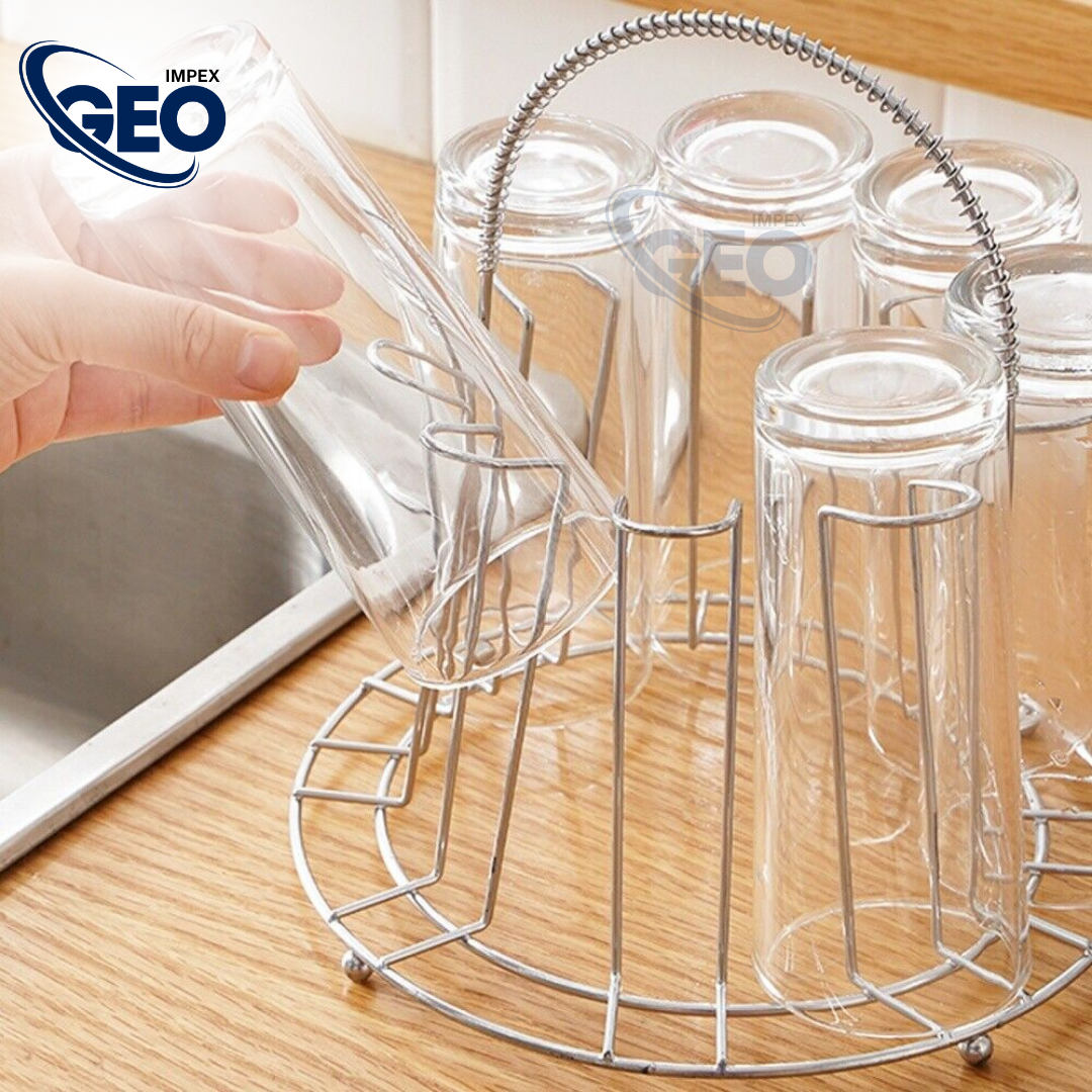 Glass Stand | Stainless Steel 6-Cup Mug Stand and Drainer – Durable Kitchen Storage & Organization Rack.