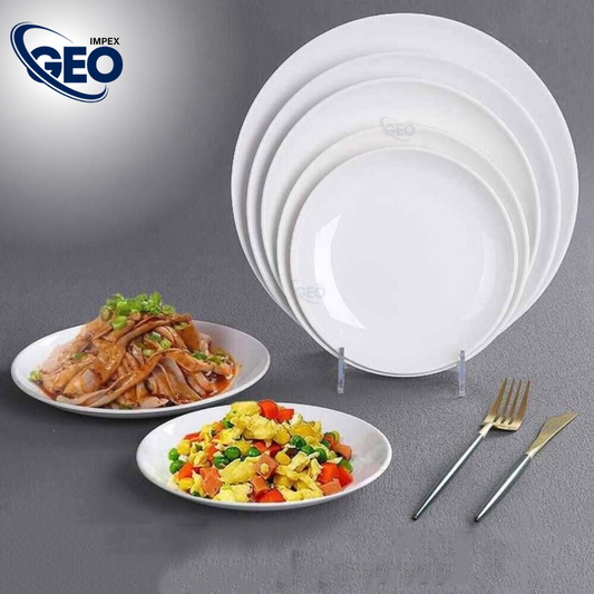 GEO Shallow Plates | Melamine Dinnerware | Pure White