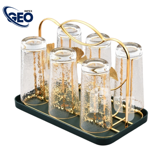 Glass Stand w/Plate | 6-Cup Mug Stand and Drainer – Durable Kitchen Storage & Organization Rack.
